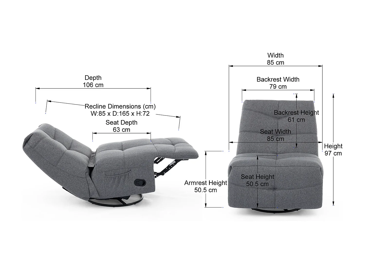 Austin Swivel & Rocker Manual Fabric Recliner Chair Grey