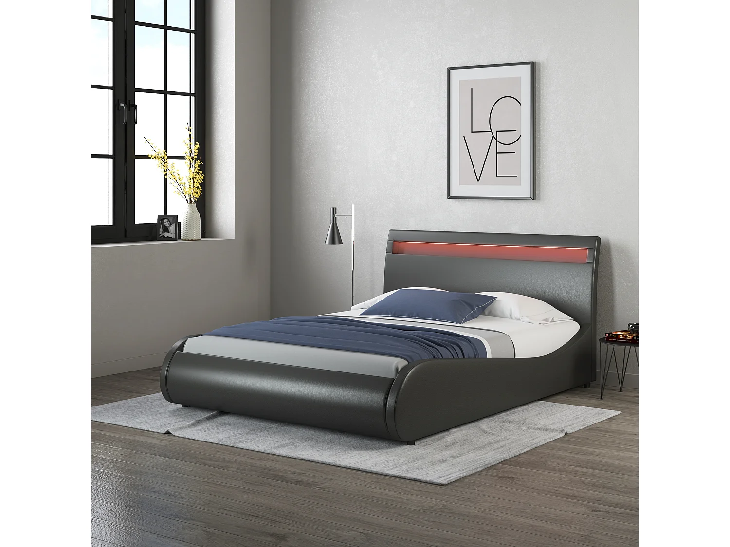 Orion LED Lights Headboard Gaming Style Faux Leather Bed Frame