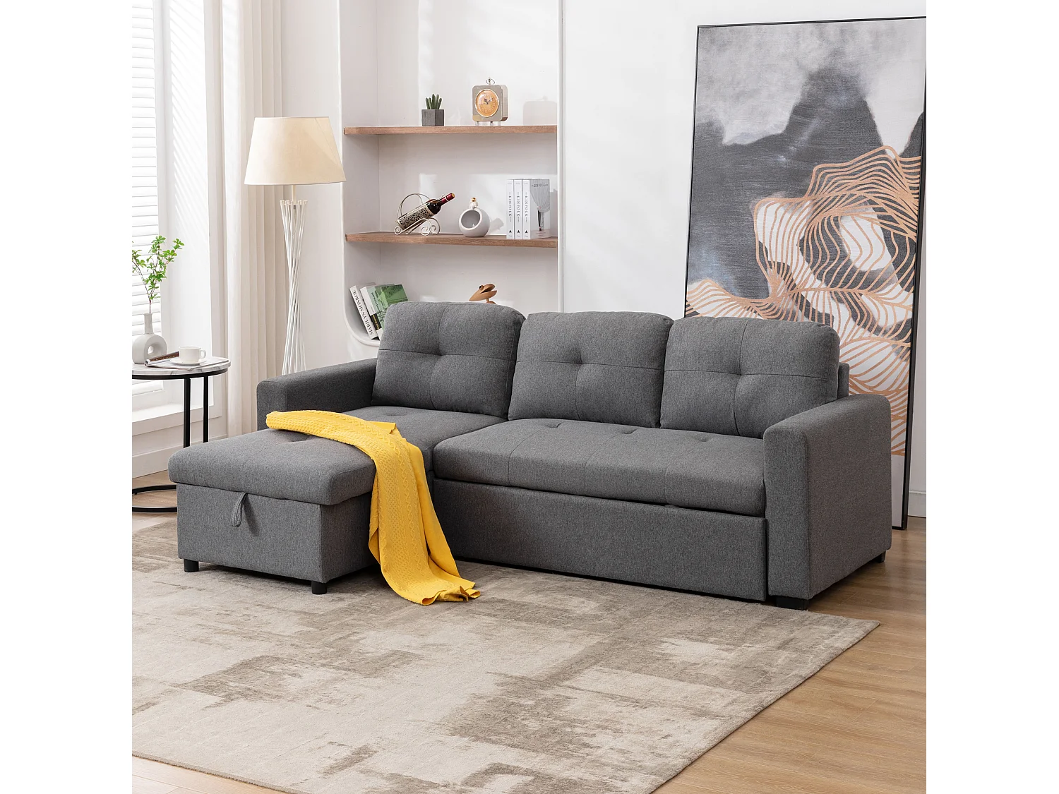 Newport Fabric Corner 3 Seater Sofa Bed w Storage Left or Right Side