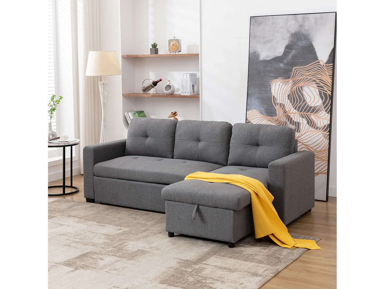 Newport Fabric Corner 3 Seater Sofa Bed w Storage Left or Right Side