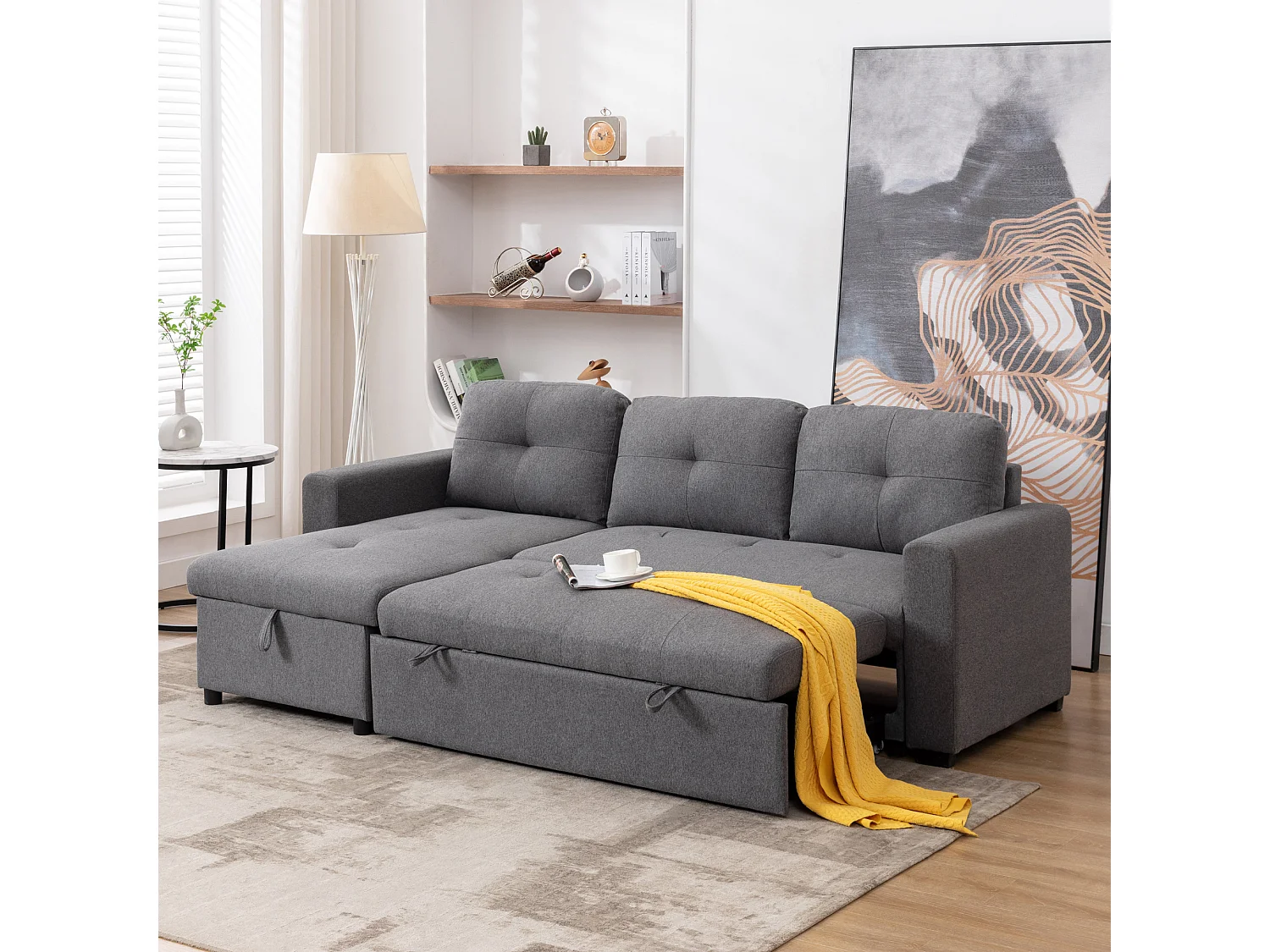 Newport Fabric Corner 3 Seater Sofa Bed w Storage Left or Right Side