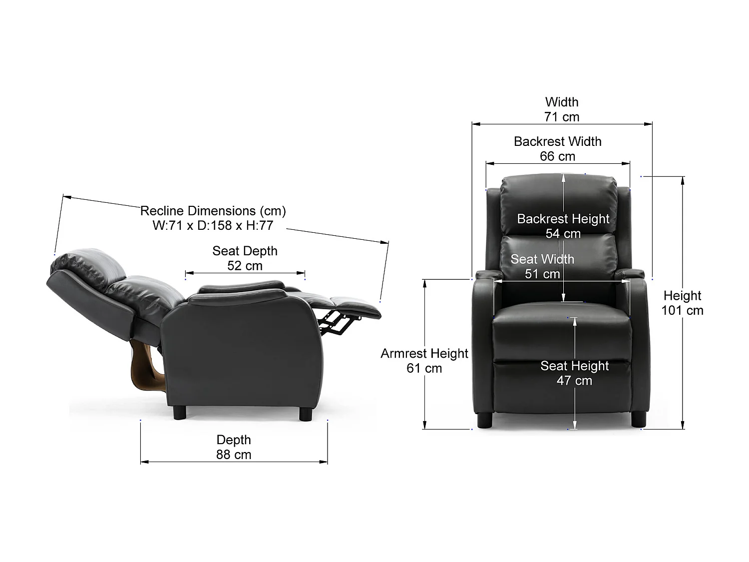 Churwell Bonded Leather Pushback Recliner Armchair Sofa Cinema Chair