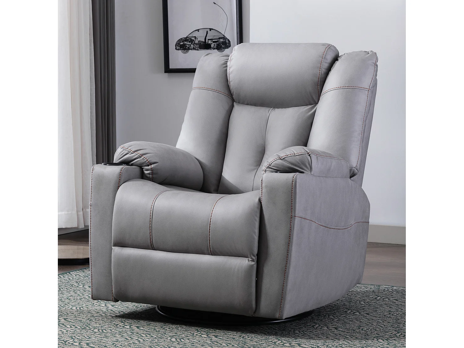 Afton Technology Fabric Recliner Rocking Swivel Cinema Sofa Chair