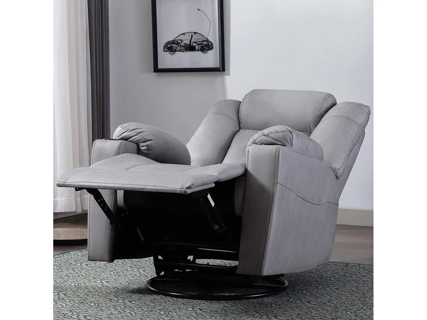 Afton Technology Fabric Recliner Rocking Swivel Cinema Sofa Chair