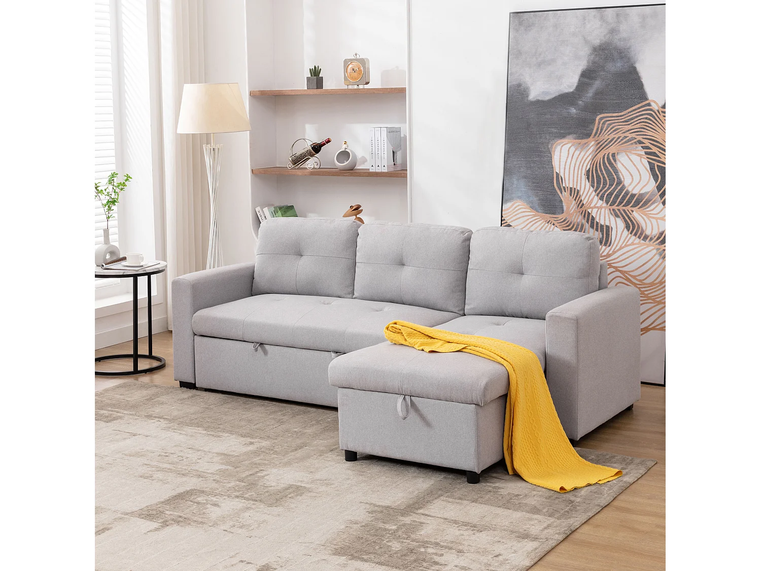 Newport Fabric Corner 3 Seater Sofa Bed w Storage Left or Right Side