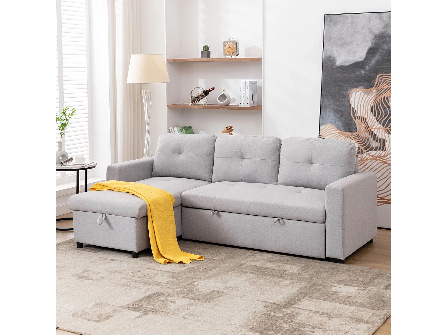 Newport Fabric Corner 3 Seater Sofa Bed w Storage Left or Right Side