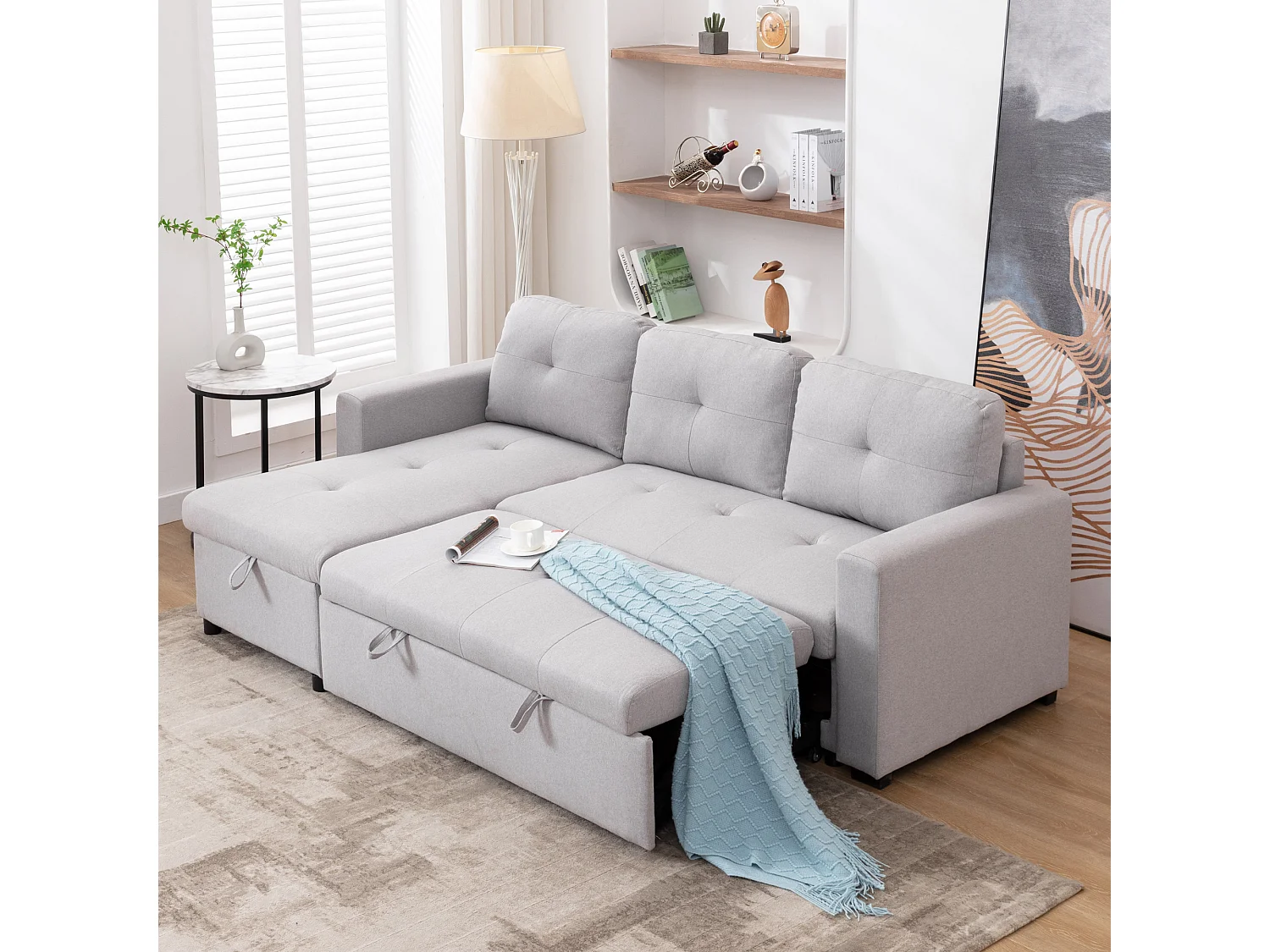 Newport Fabric Corner 3 Seater Sofa Bed w Storage Left or Right Side