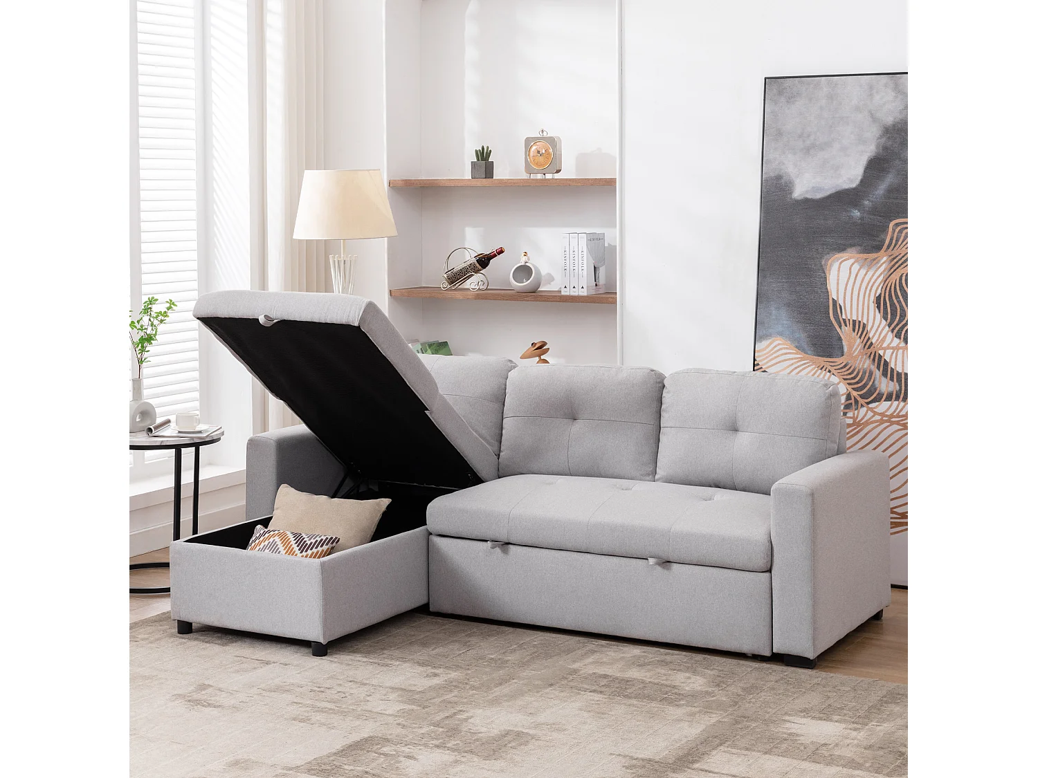 Newport Fabric Corner 3 Seater Sofa Bed w Storage Left or Right Side