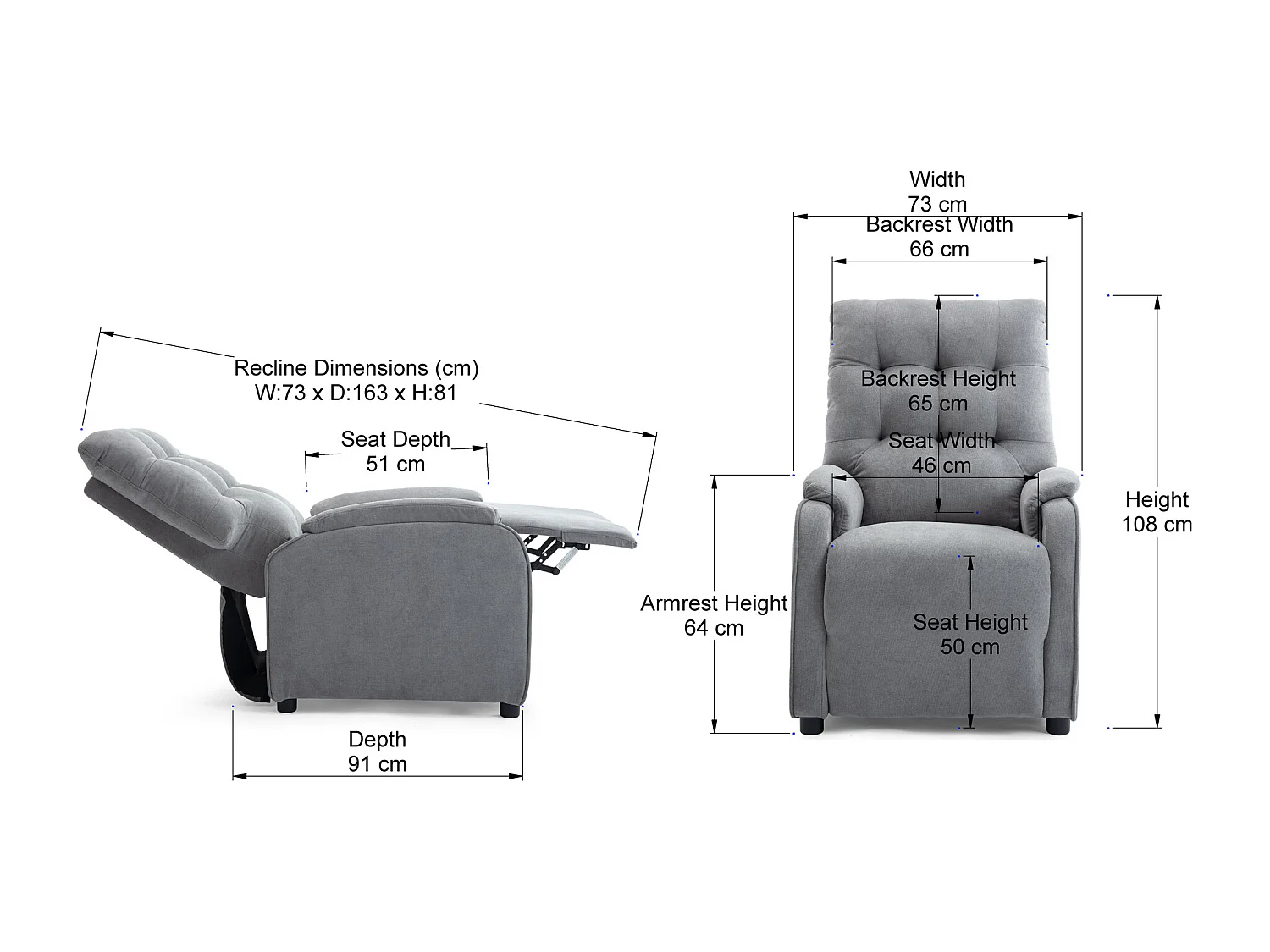 Charlbury Fabric Pushback Recliner Armchair Sofa Fireside Chair