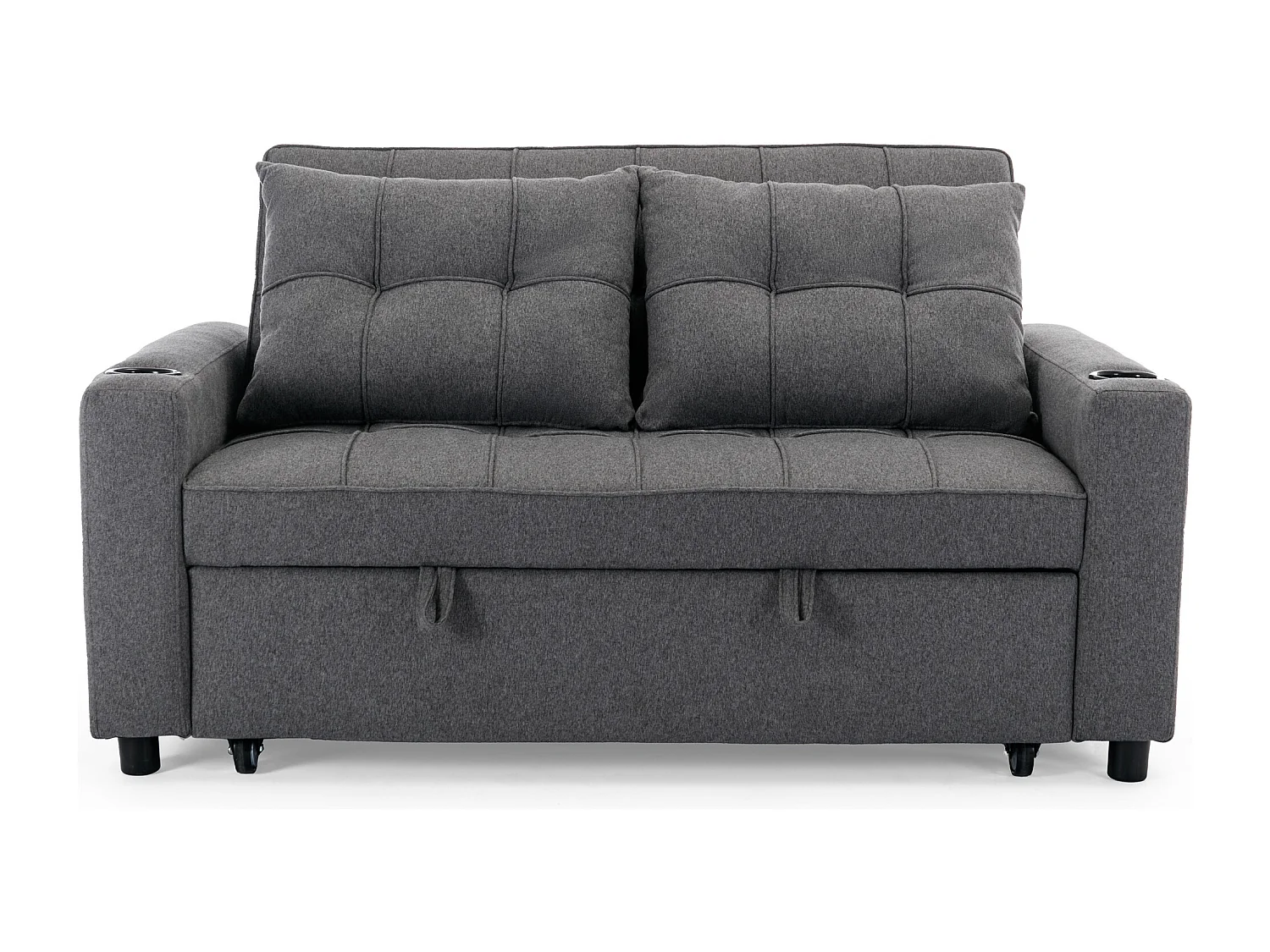 Hudson 2-Seater Sofa Bed Linen Fabric with Cup Holders