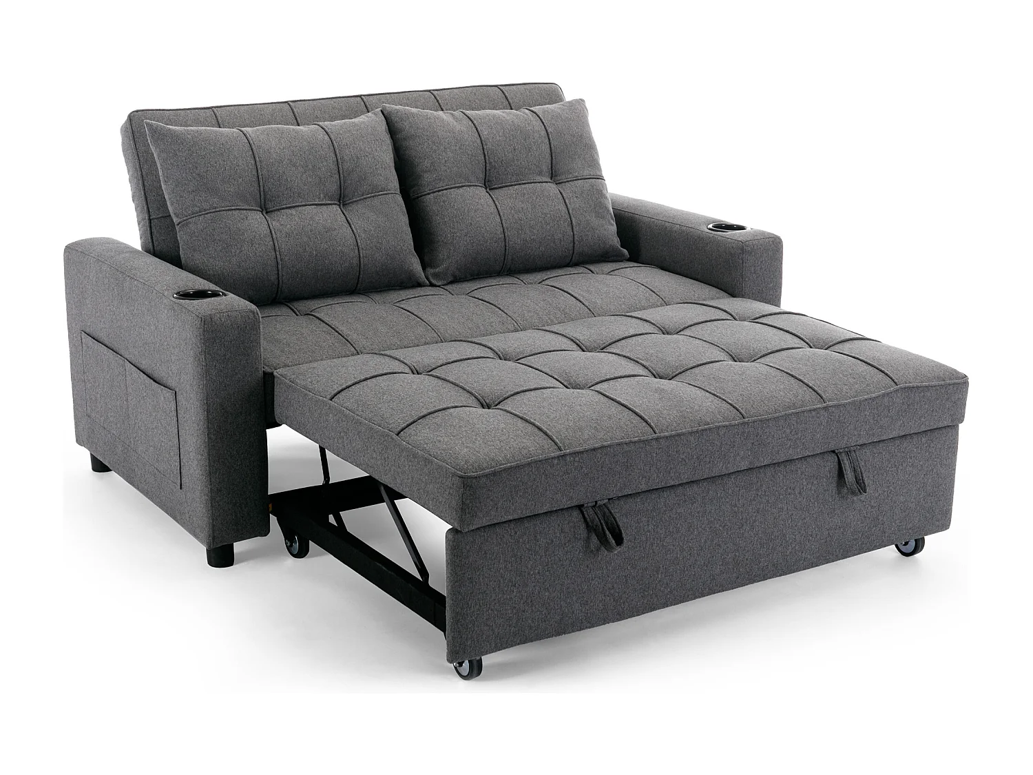Hudson 2-Seater Sofa Bed Linen Fabric with Cup Holders