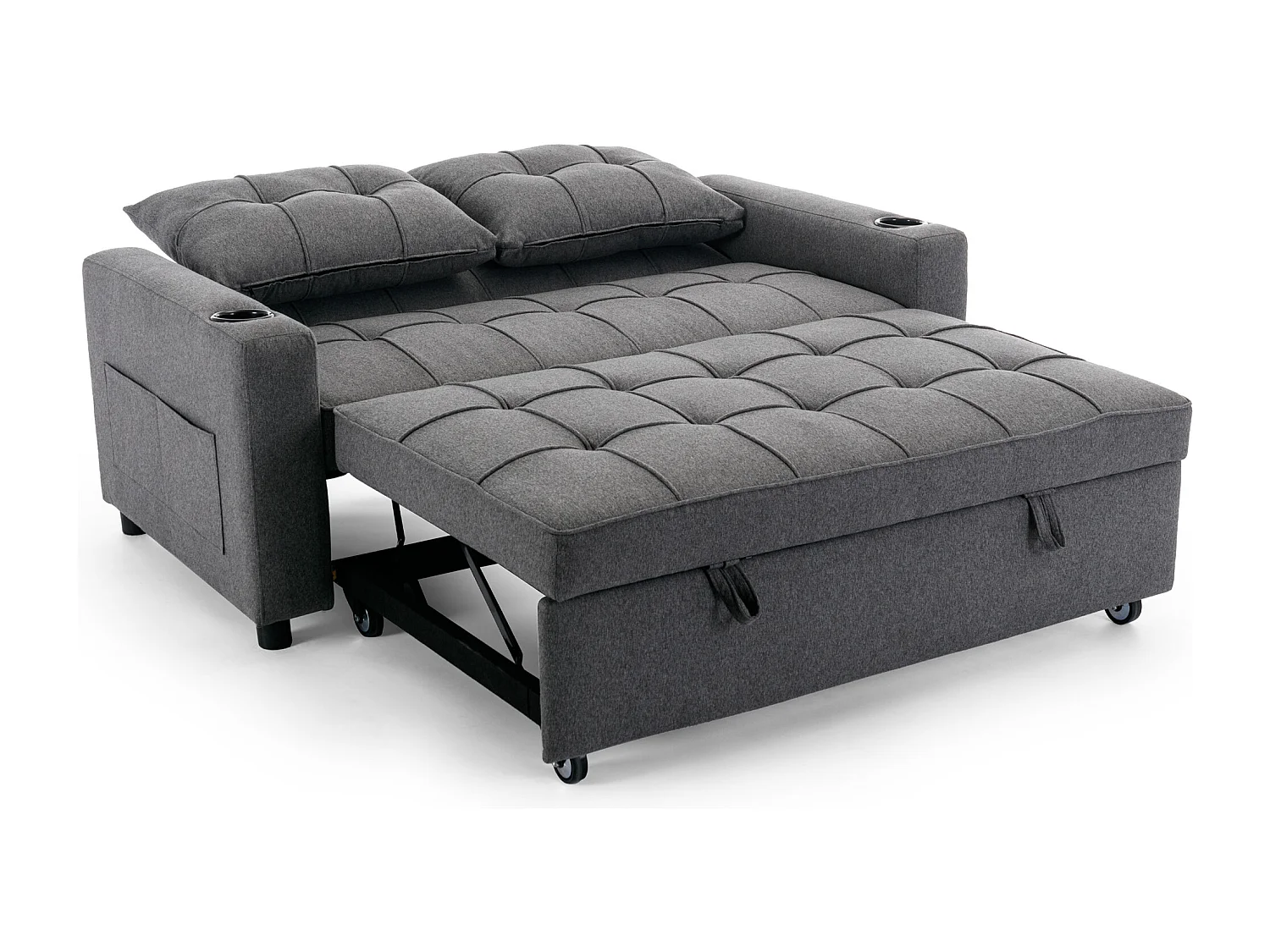 Hudson 2-Seater Sofa Bed Linen Fabric with Cup Holders