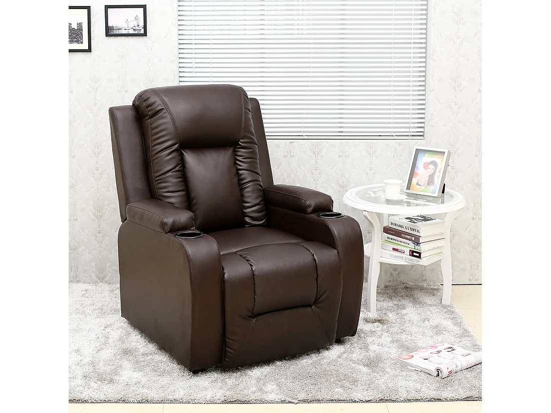 Oscar Pushback Recliner Bonded Leather w Cupholders Chair