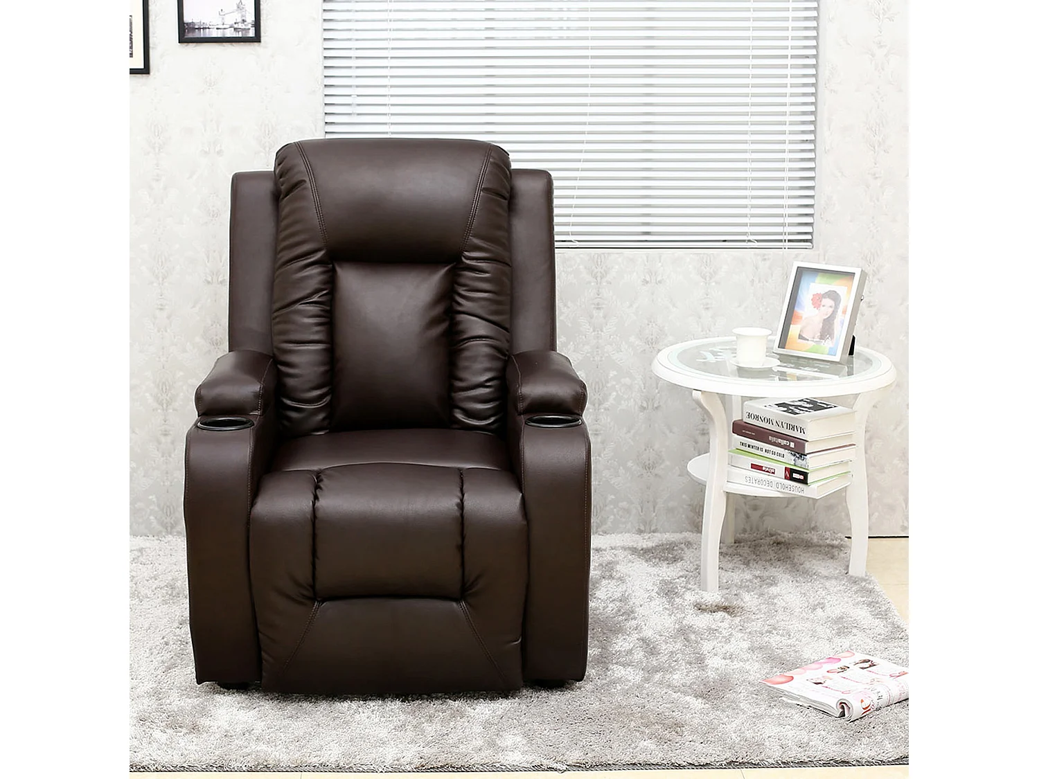 Oscar Pushback Recliner Bonded Leather w Cupholders Chair