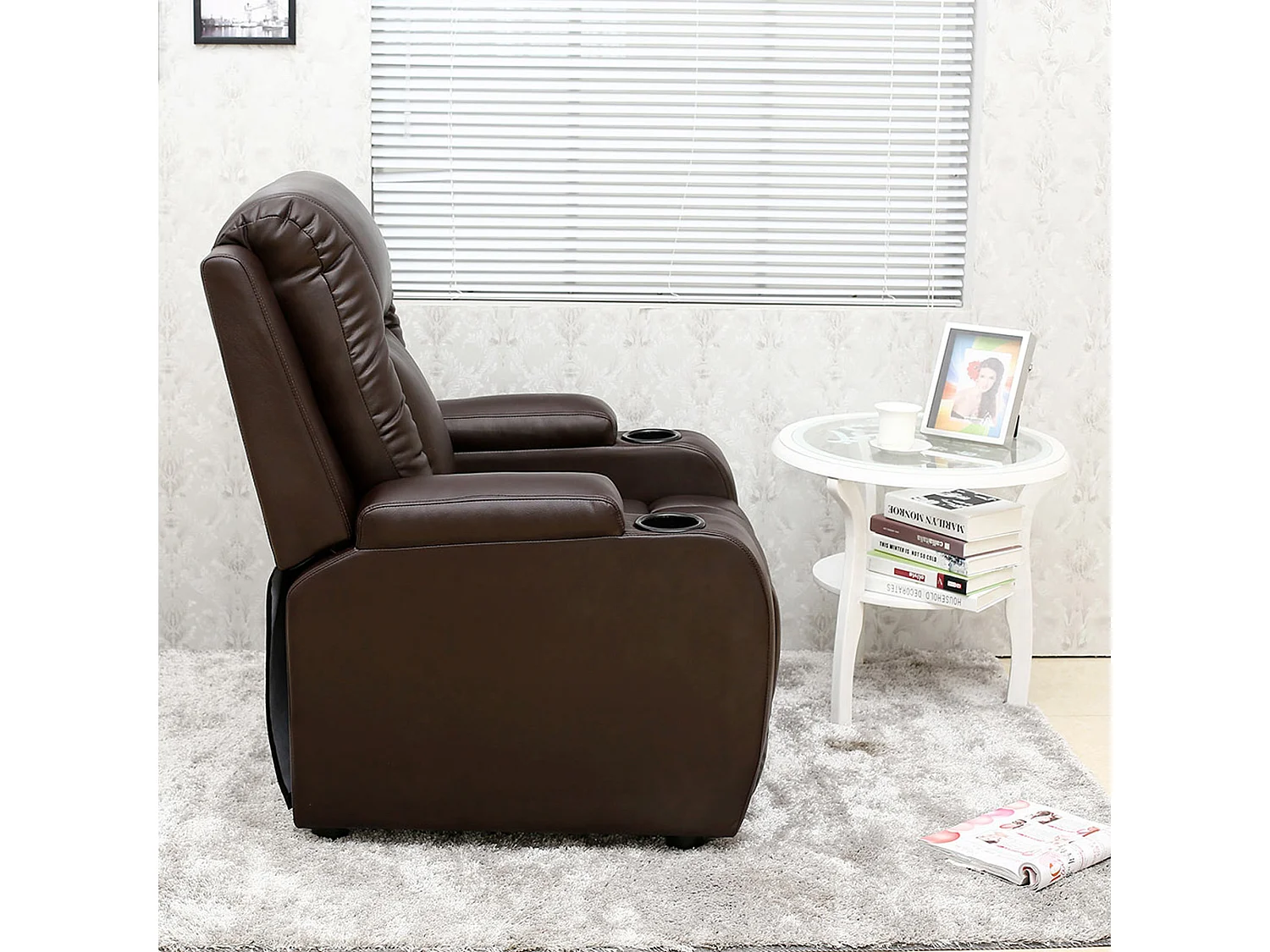 Oscar Pushback Recliner Bonded Leather w Cupholders Chair