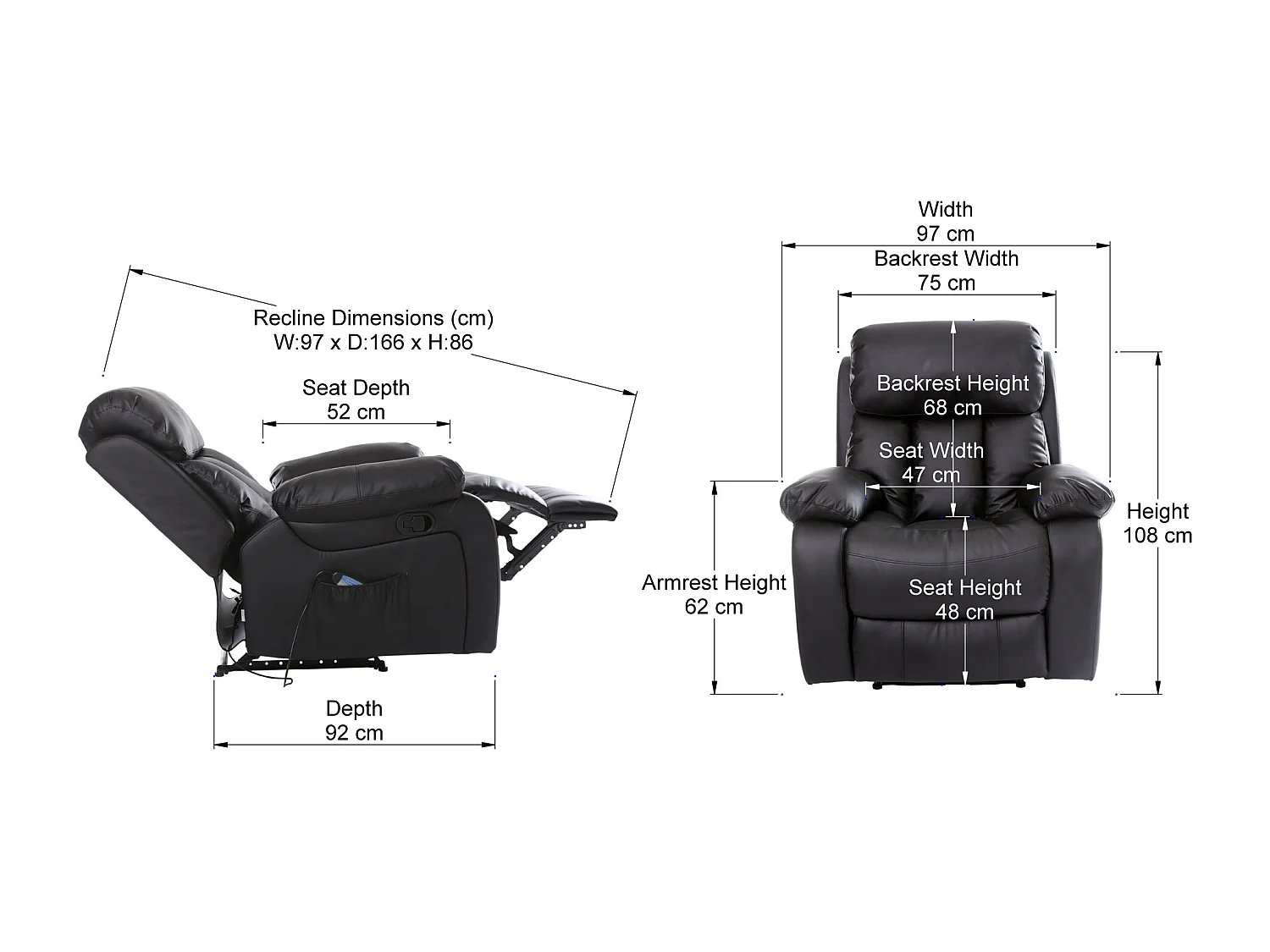 Chester Bonded Leather Manual Recliner Chair with Heat And Massage