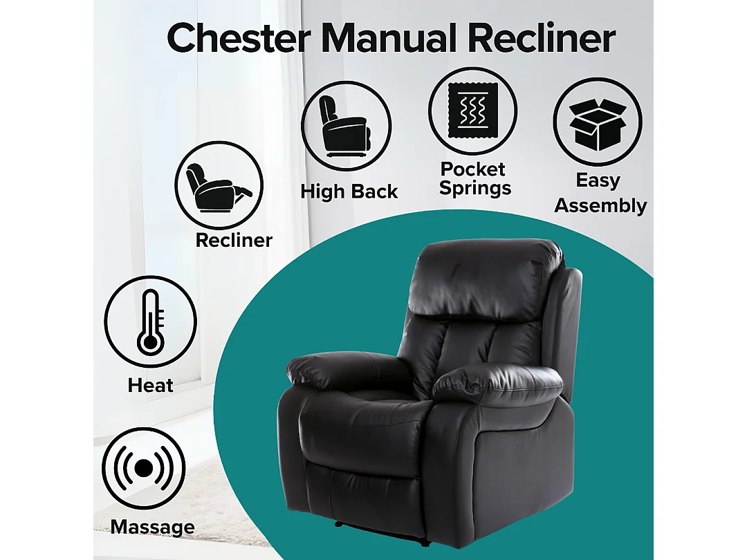 Chester Bonded Leather Manual Recliner Chair with Heat And Massage