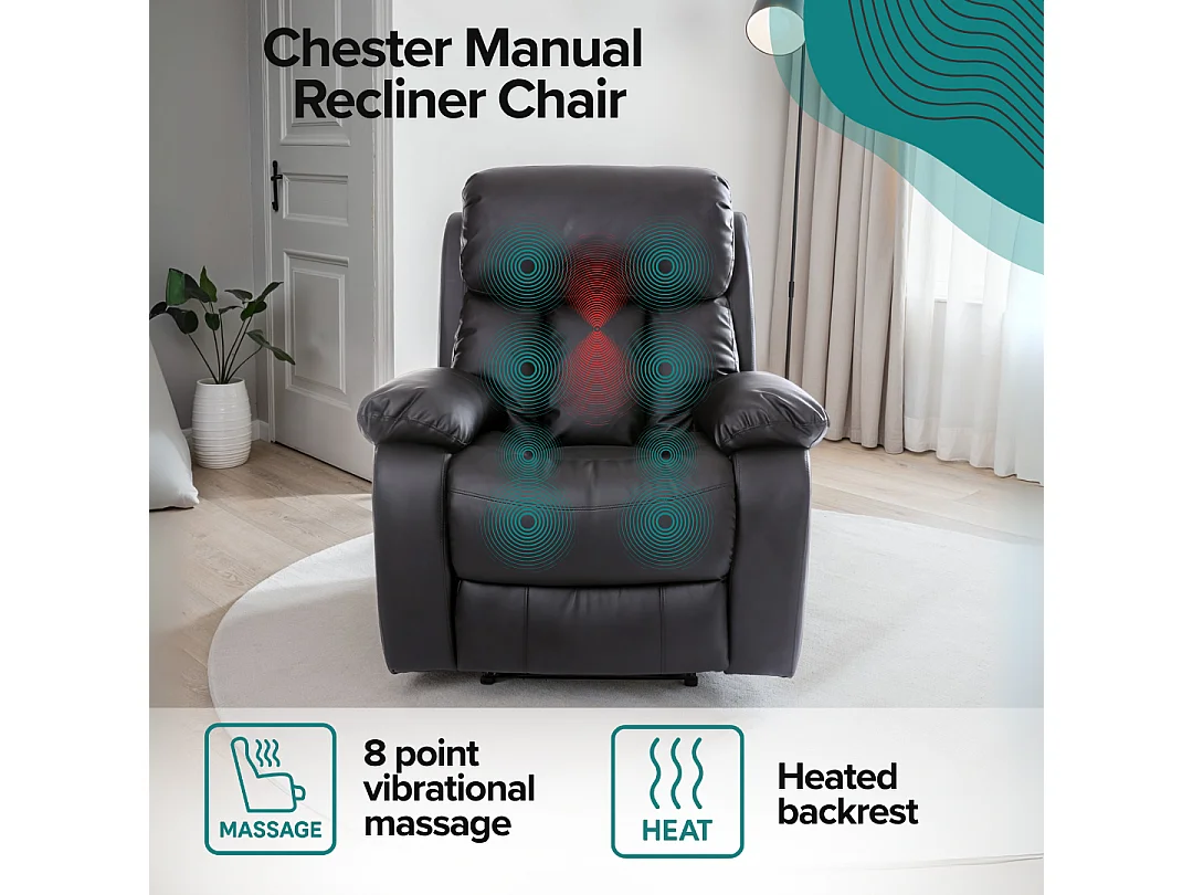 Chester Bonded Leather Manual Recliner Chair with Heat And Massage