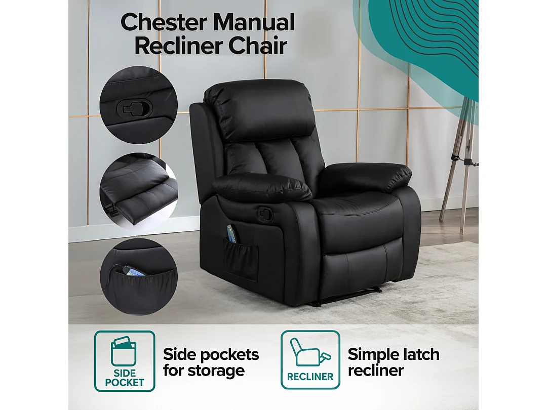 Chester Bonded Leather Manual Recliner Chair with Heat And Massage