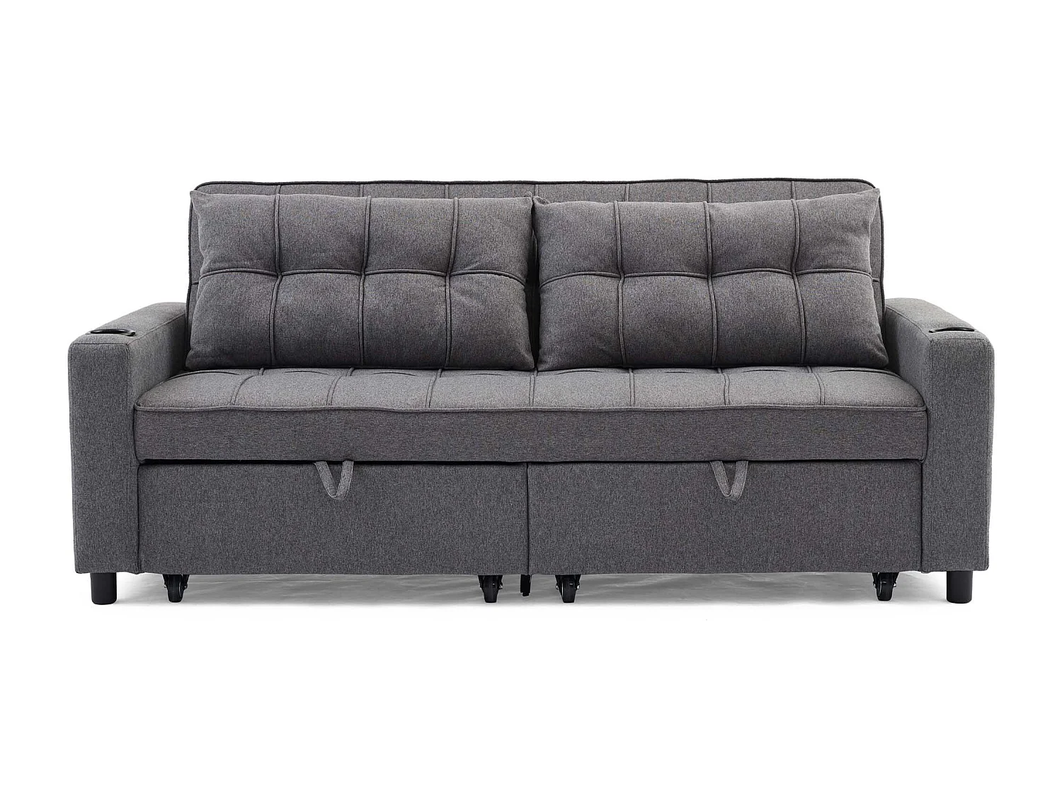 Hudson 3-Seater Sofa Bed Linen Fabric with Cup Holders