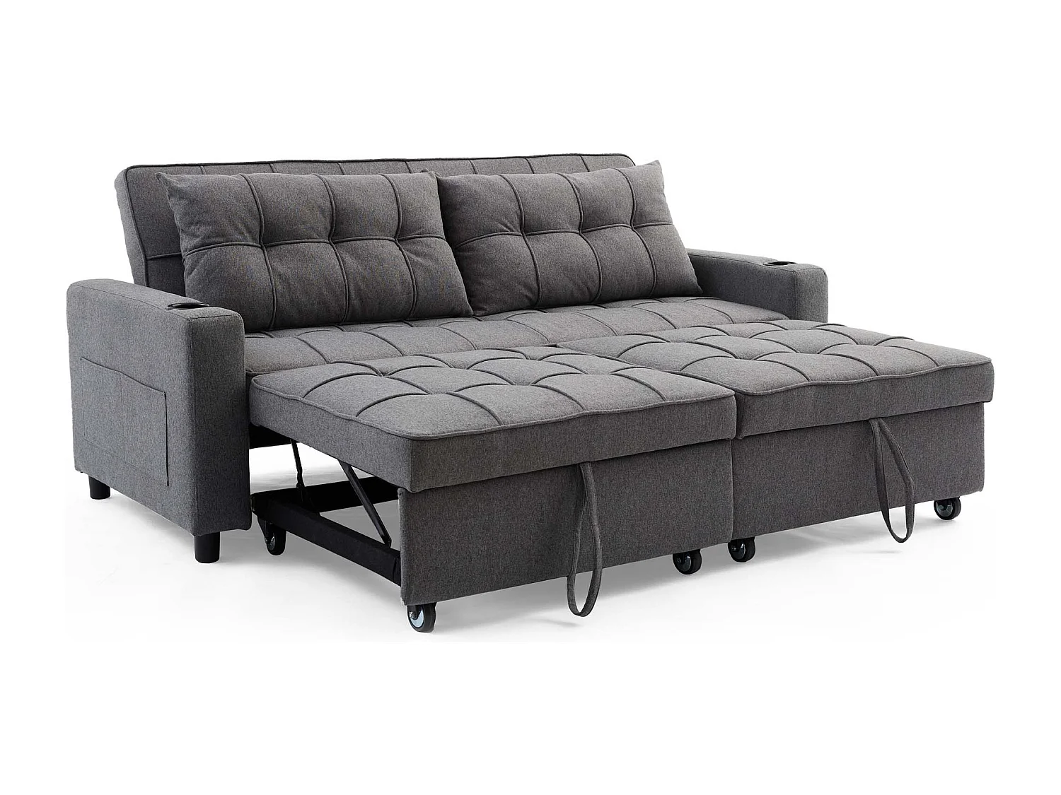 Hudson 3-Seater Sofa Bed Linen Fabric with Cup Holders