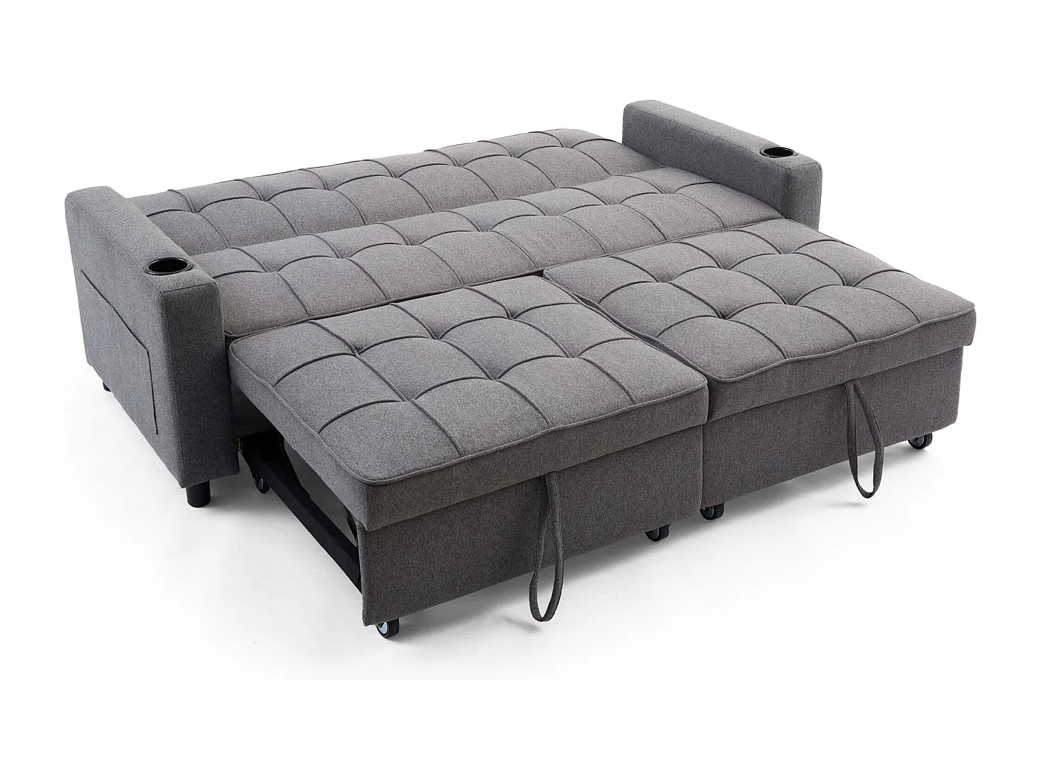 Hudson 3-Seater Sofa Bed Linen Fabric with Cup Holders