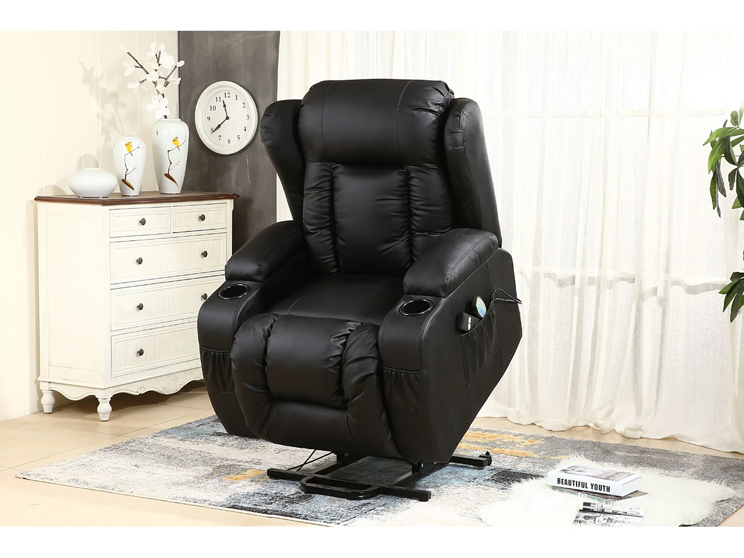 Caesar Single Motor Rise Recliner Bonded Leather Heat & Massage Chair