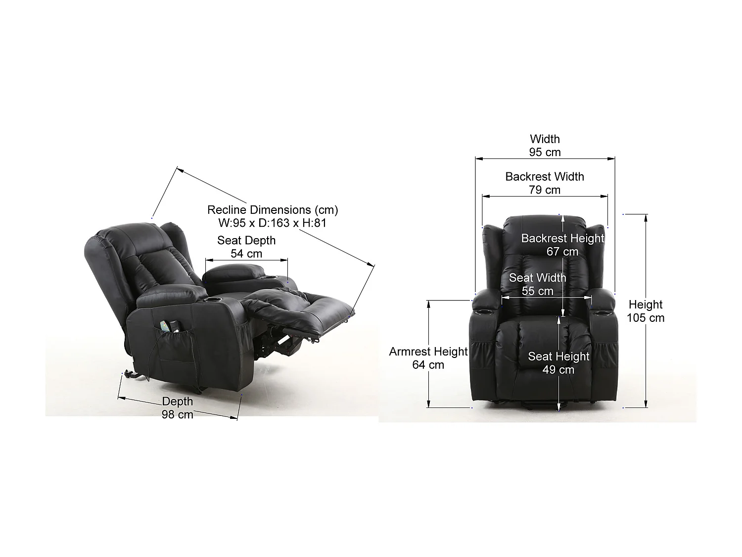 Caesar Single Motor Rise Recliner Bonded Leather Heat & Massage Chair