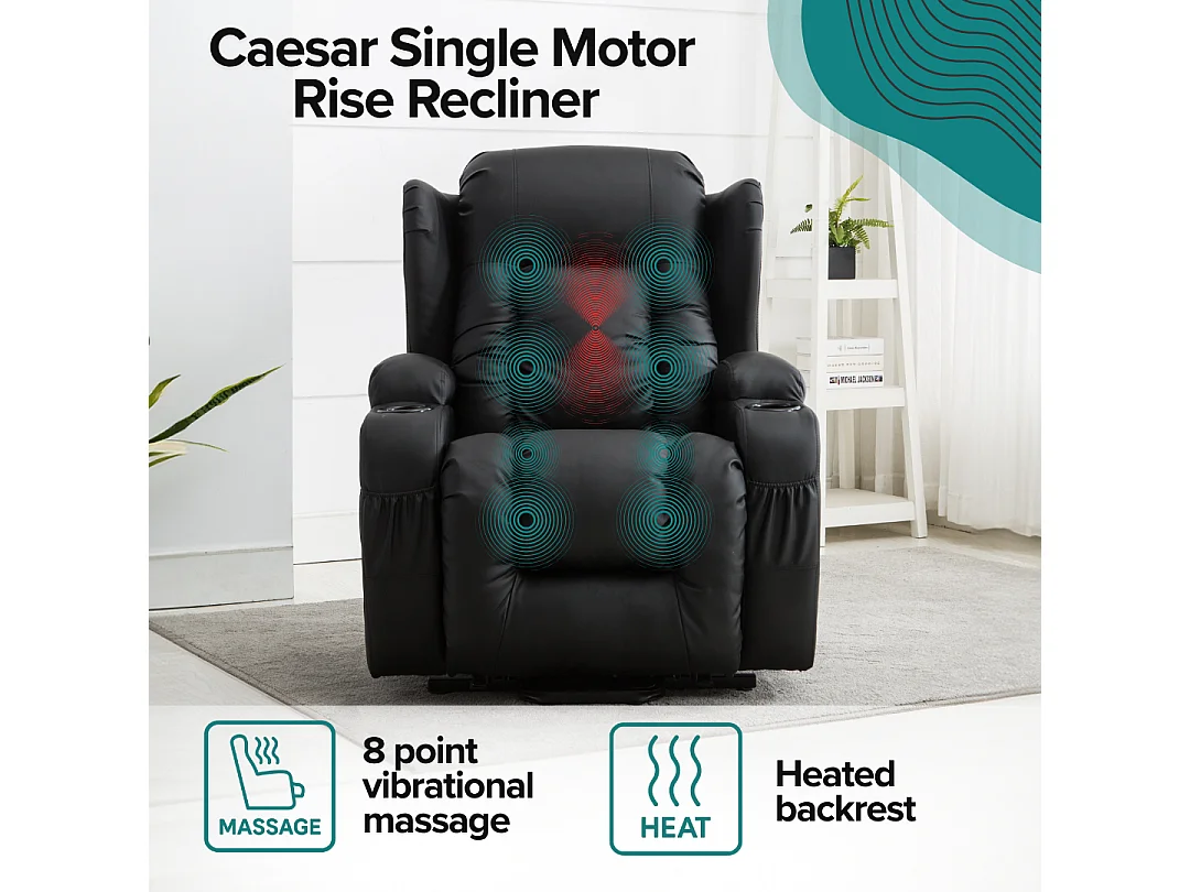 Caesar Single Motor Rise Recliner Bonded Leather Heat & Massage Chair