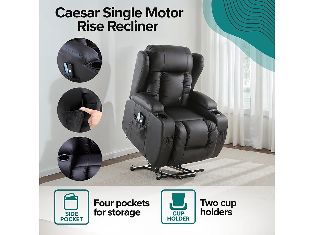 Caesar Single Motor Rise Recliner Bonded Leather Heat & Massage Chair