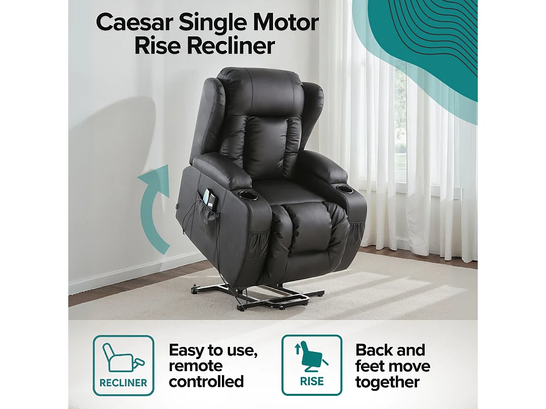 Caesar Single Motor Rise Recliner Bonded Leather Heat & Massage Chair