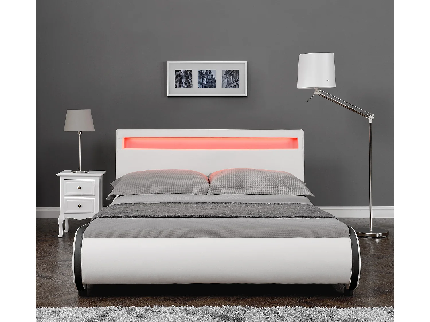 Orion LED Lights Headboard Gaming Style Faux Leather Bed Frame w 15cm Comfort Foam Mattress