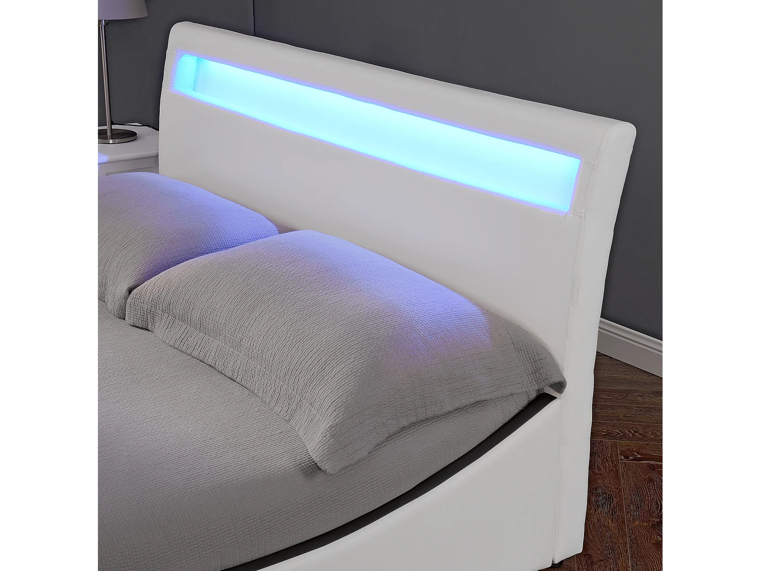 Orion LED Lights Headboard Gaming Style Faux Leather Bed Frame w 15cm Comfort Foam Mattress