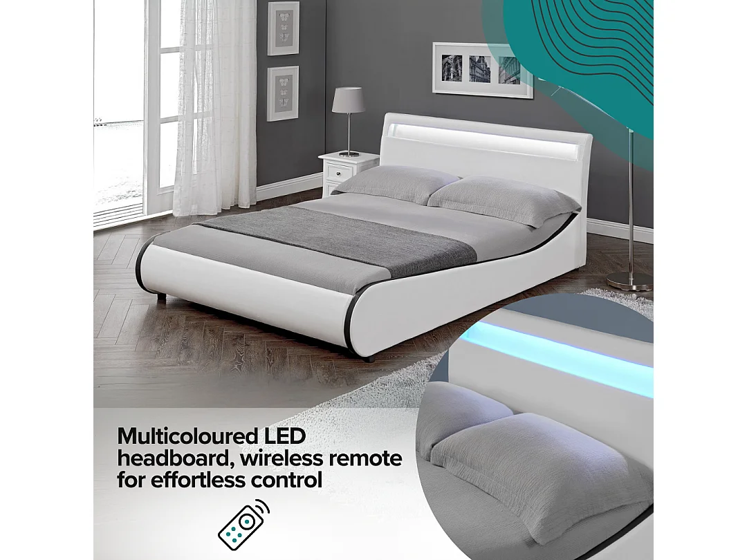 Orion LED Lights Headboard Gaming Style Faux Leather Bed Frame w 15cm Comfort Foam Mattress