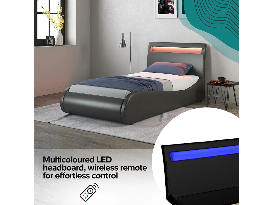 Orion LED Lights Headboard Gaming Style Faux Leather Bed Frame