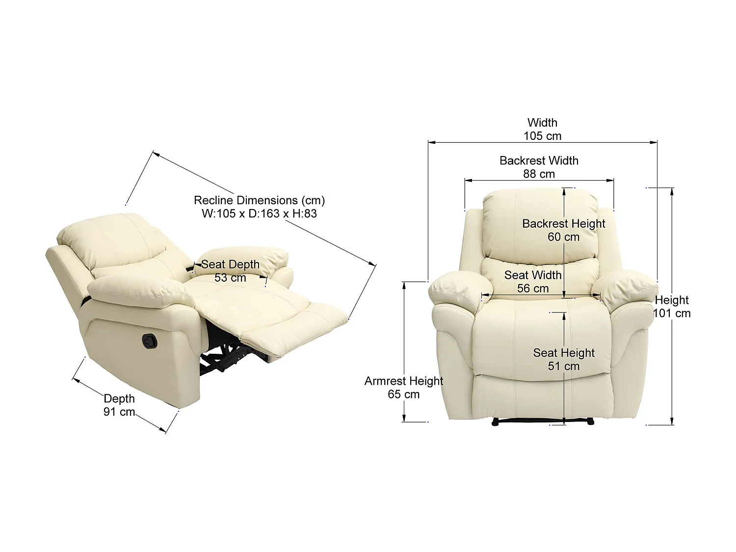 Madison Bonded Leather Manual Recliner Sofa Home Lounge Chair