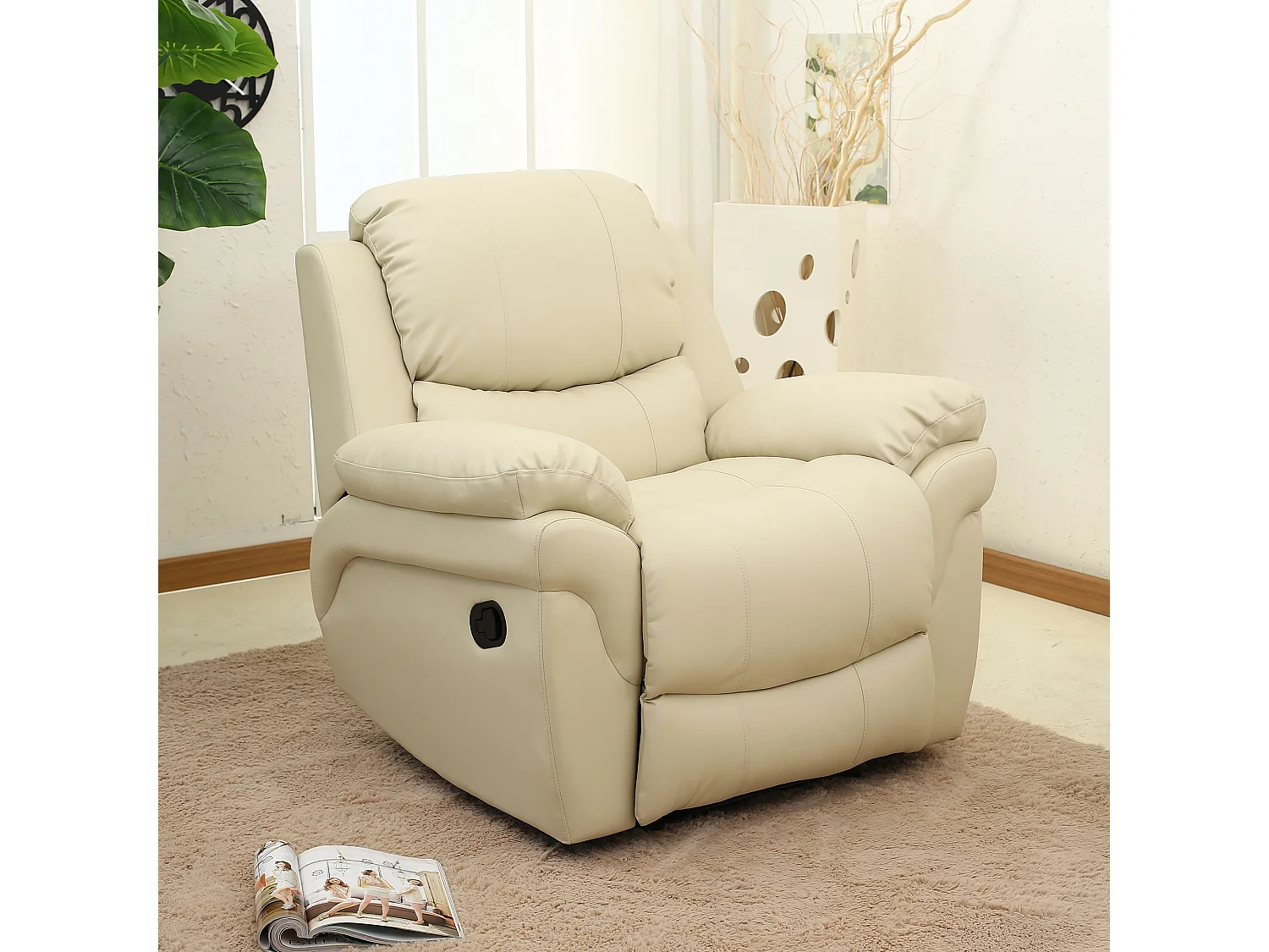 Madison Bonded Leather Manual Recliner Sofa Home Lounge Chair
