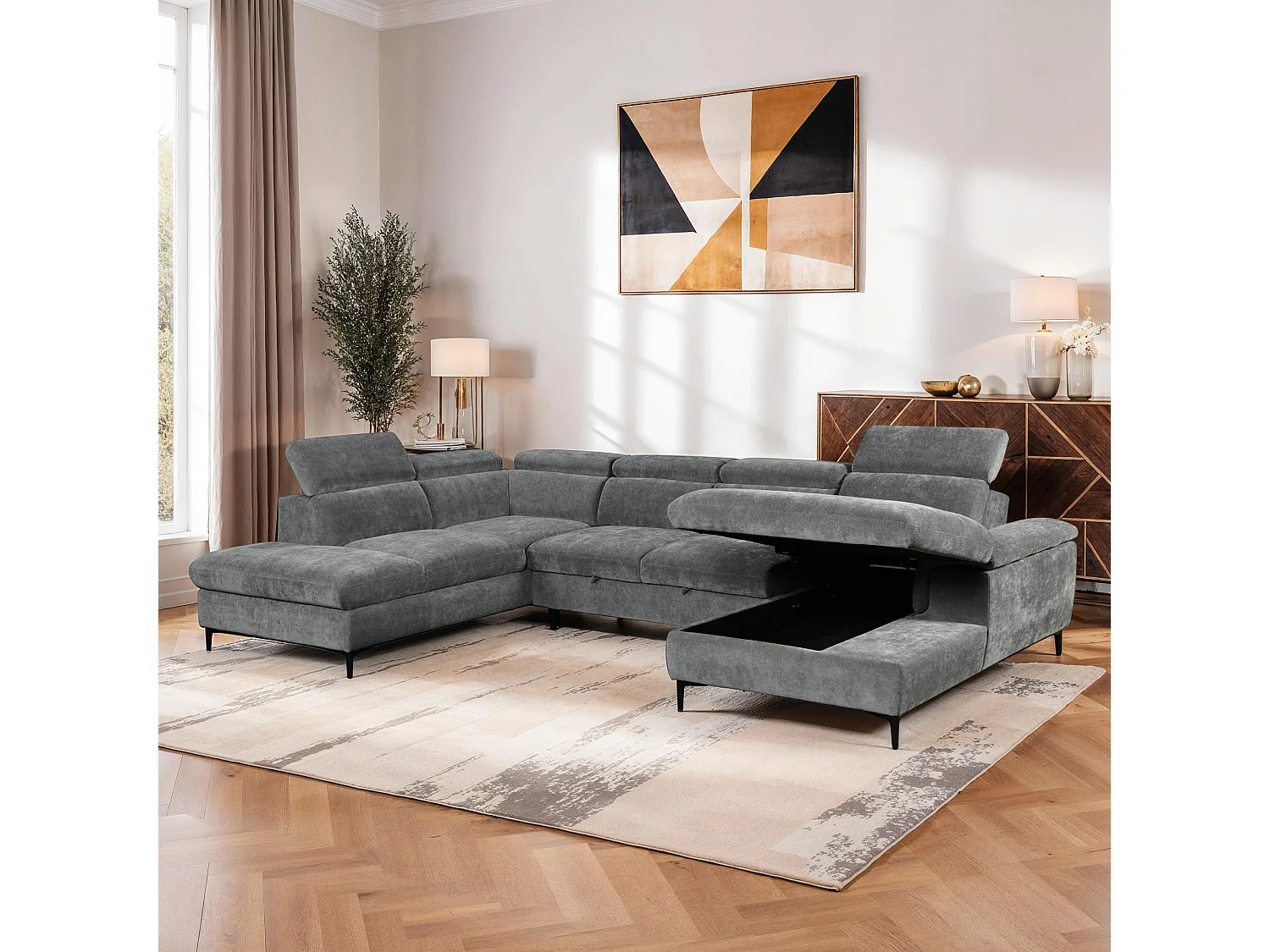 Leon Fabric Pull Out Corner Sofa Bed
