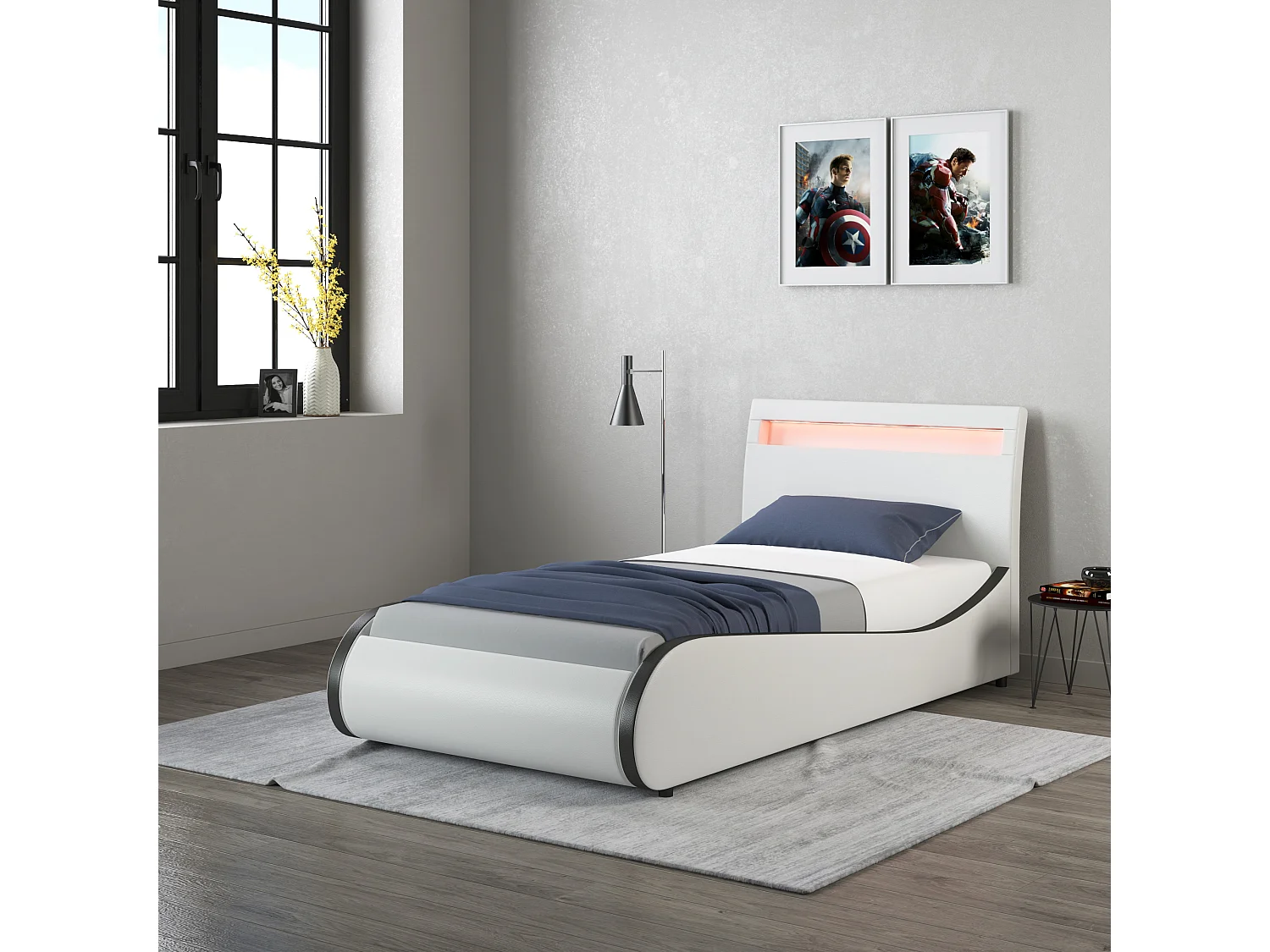 Orion LED Lights Headboard Gaming Style Faux Leather Bed Frame