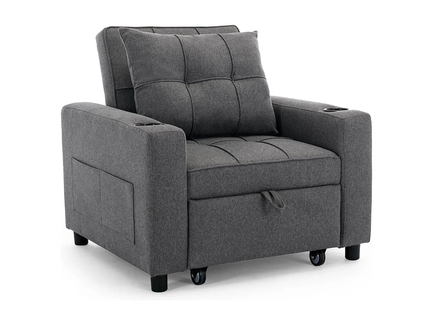 Hudson 1-Seater Sofa Bed Linen Fabric with Cup Holders