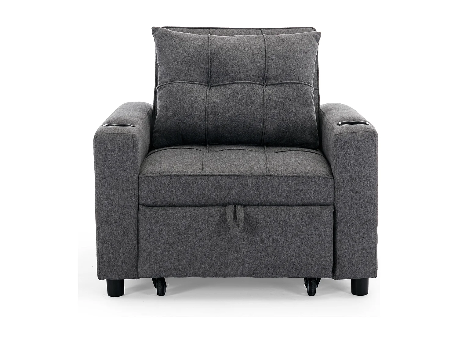 Hudson 1-Seater Sofa Bed Linen Fabric with Cup Holders