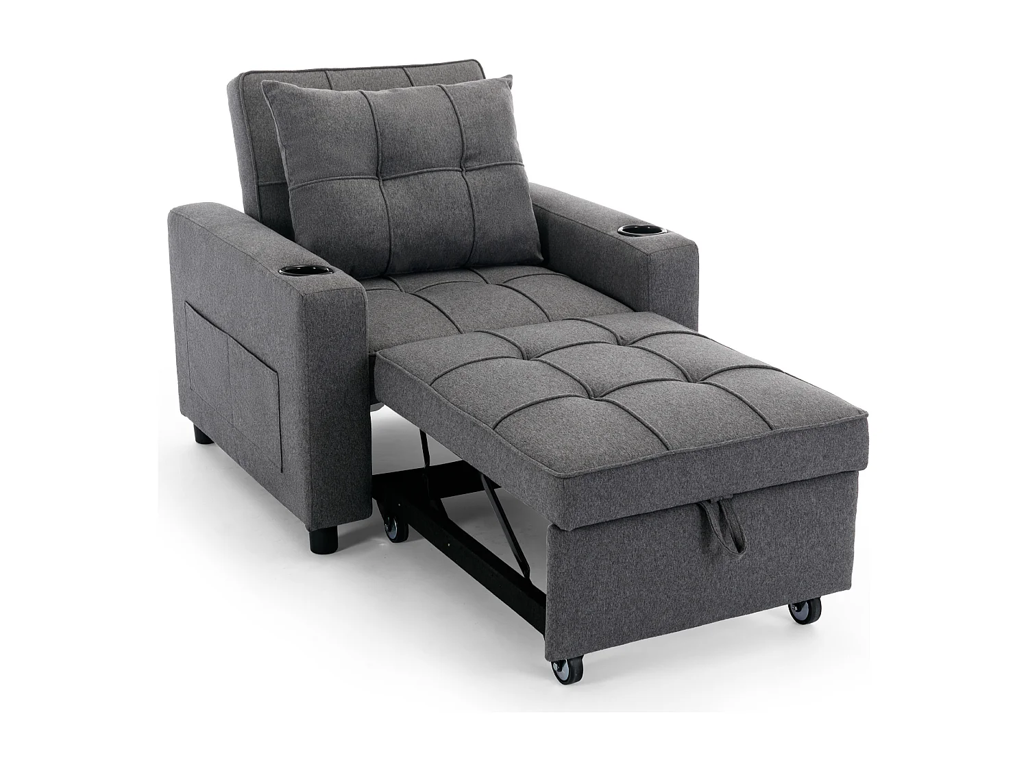 Hudson 1-Seater Sofa Bed Linen Fabric with Cup Holders