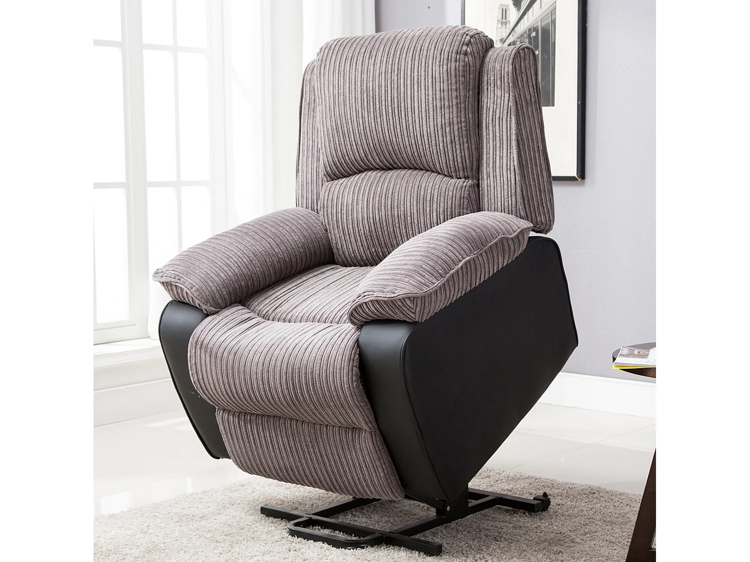 Postana Single Motor Electric Rise Recliner Jumbo Cord Fabric Chair