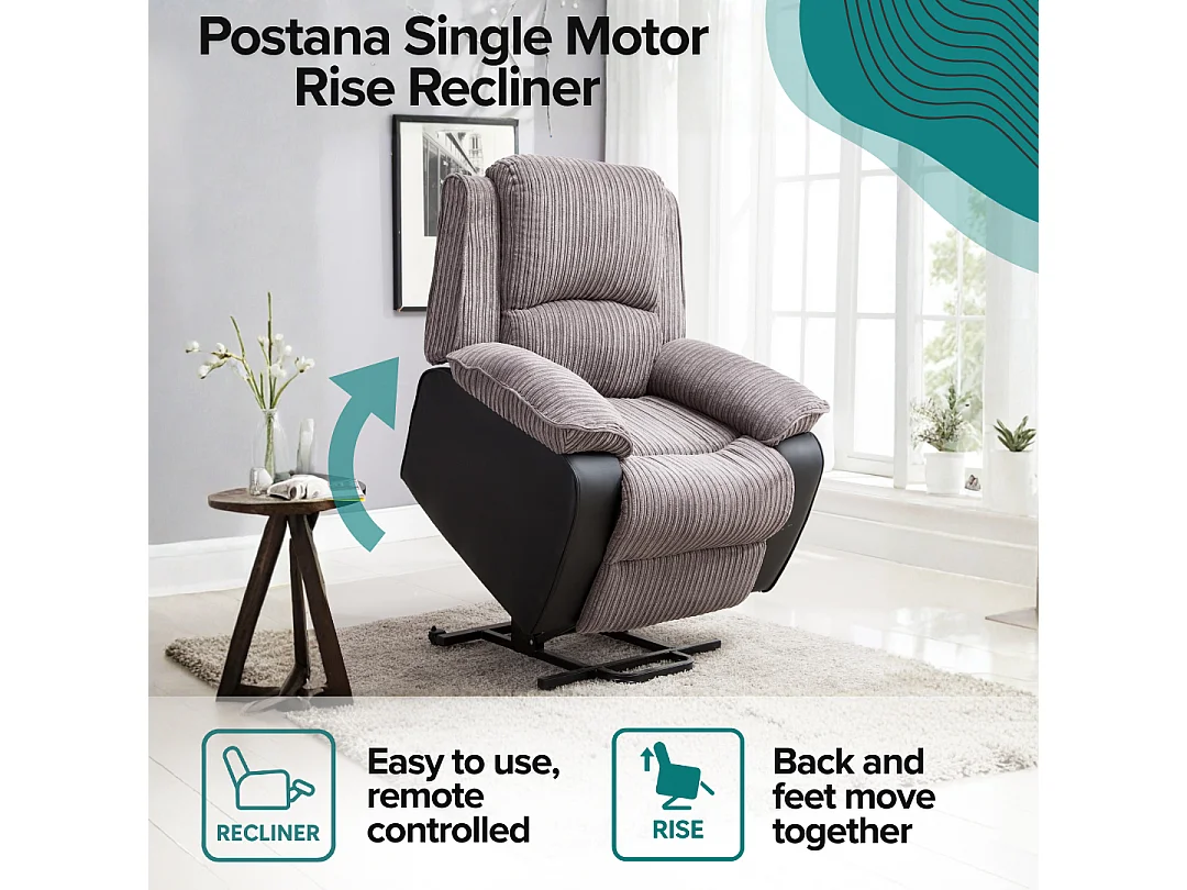 Postana Single Motor Electric Rise Recliner Jumbo Cord Fabric Chair