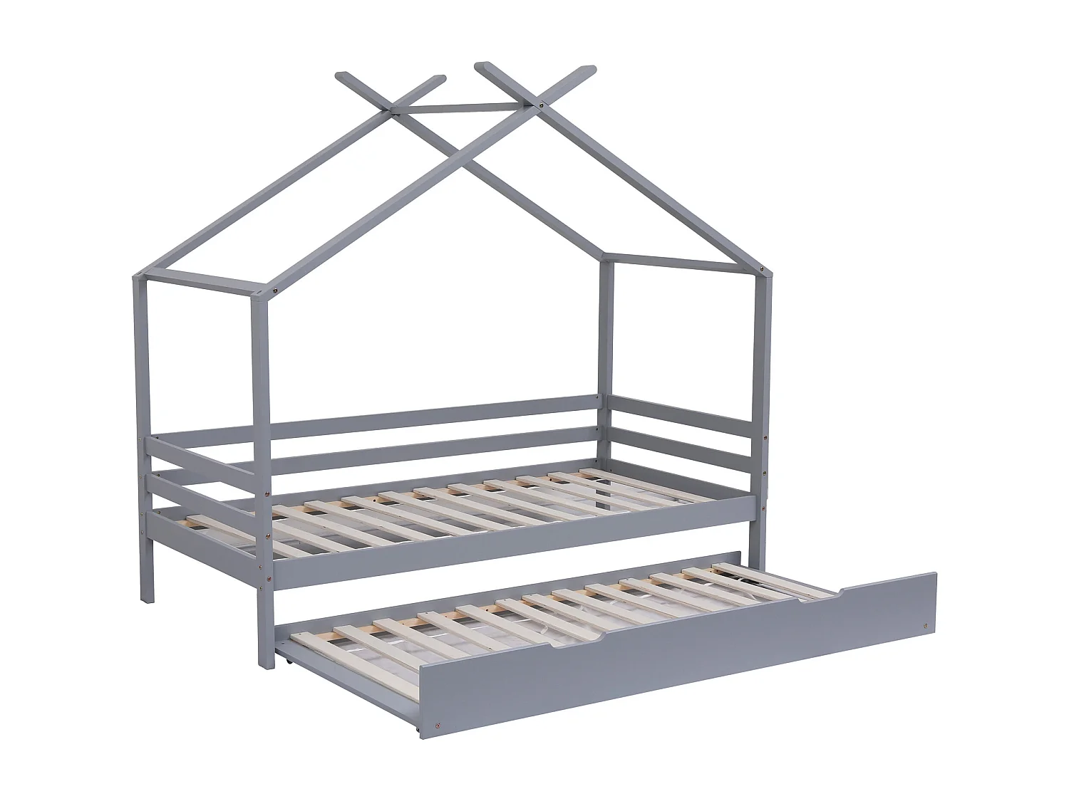 Teddy Kids Childrens Wooden House Single Bed Frame w Guest Trundle Bed