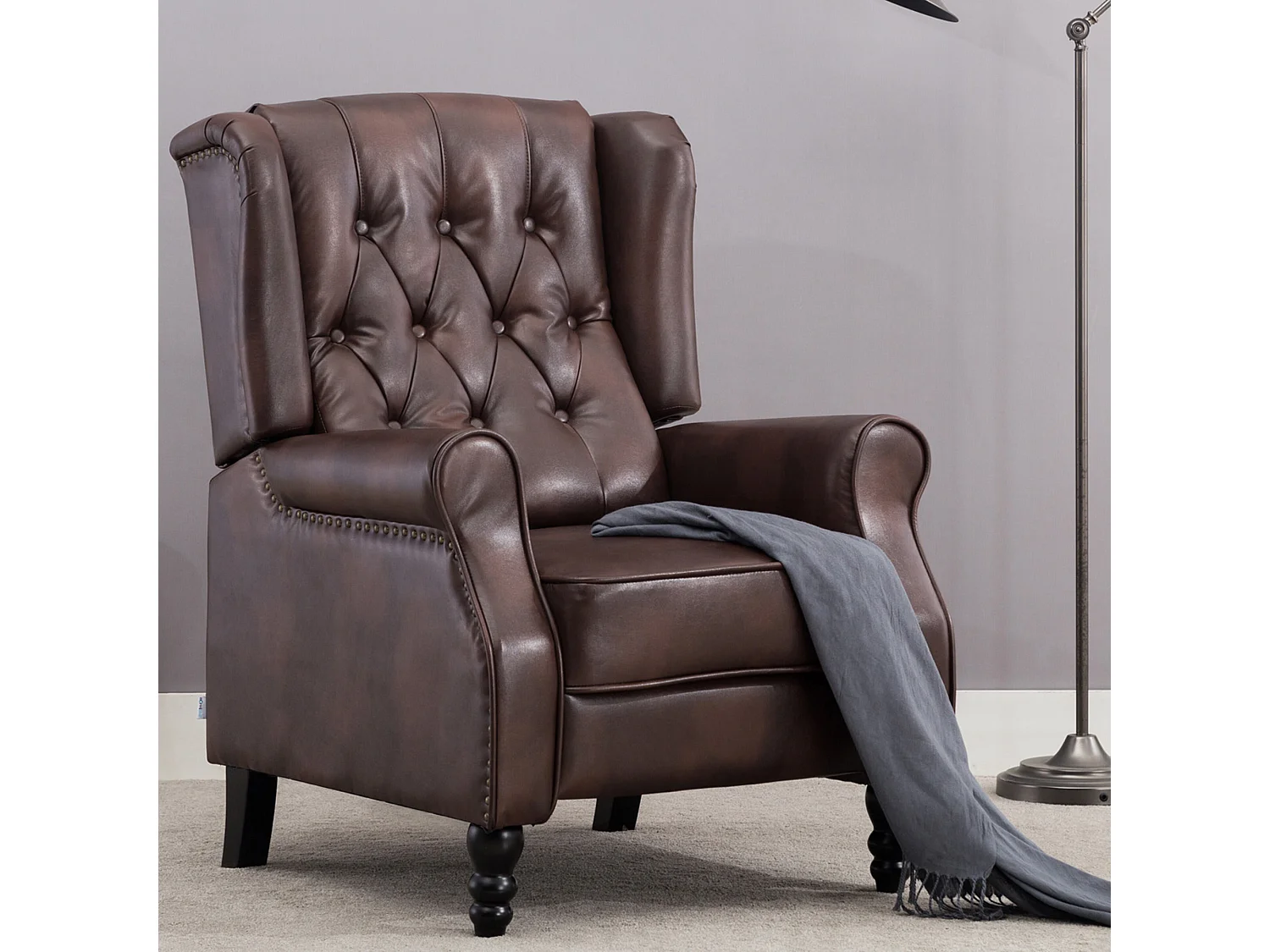 Althorpe Wing Back Recliner Button Back Fireside Leather Chair