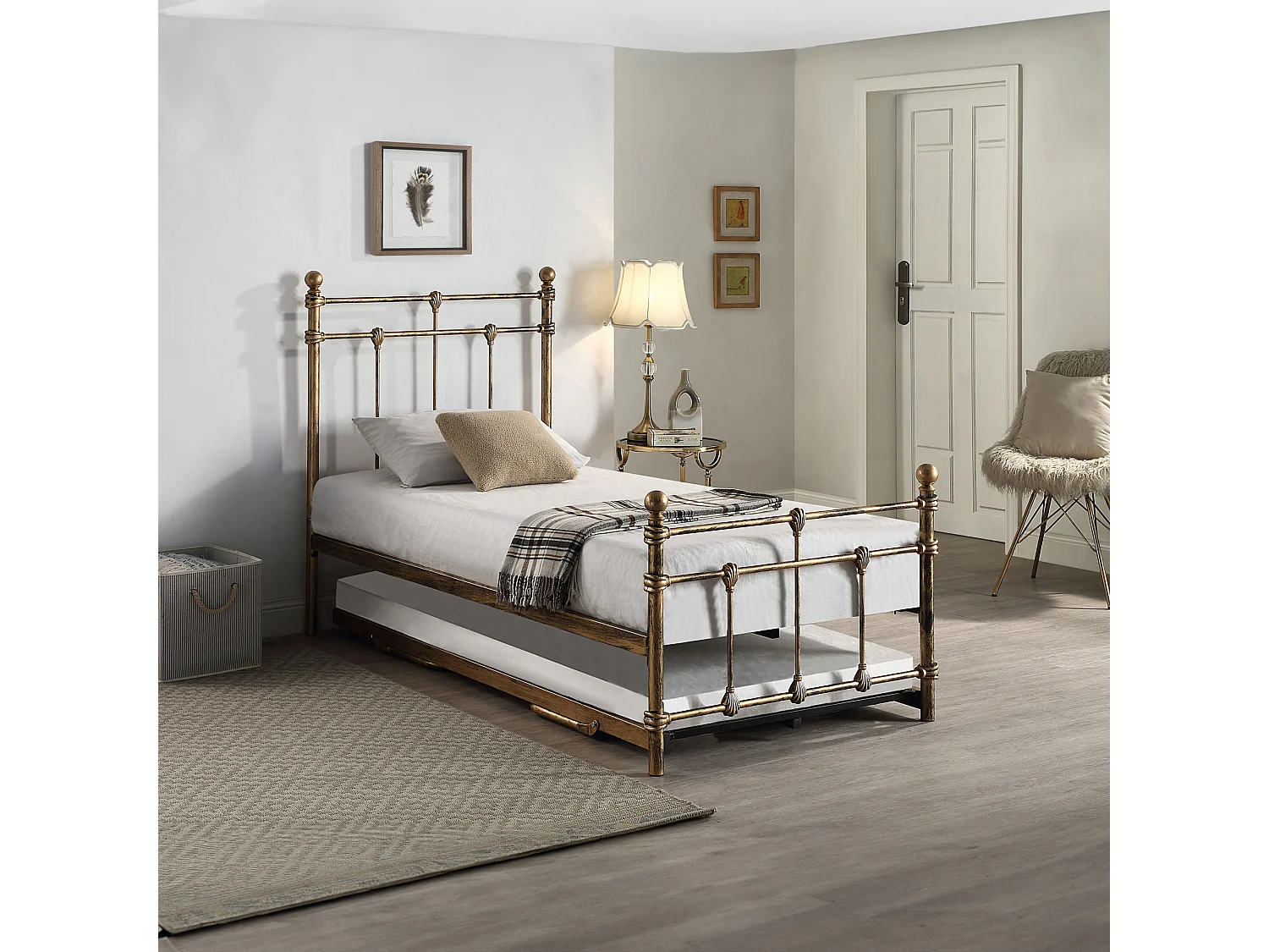 Bayford Traditional Single Metal Bed Frame with Guest Trundle Bed