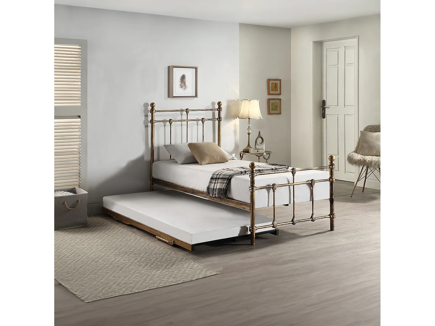 Bayford Traditional Single Metal Bed Frame with Guest Trundle Bed