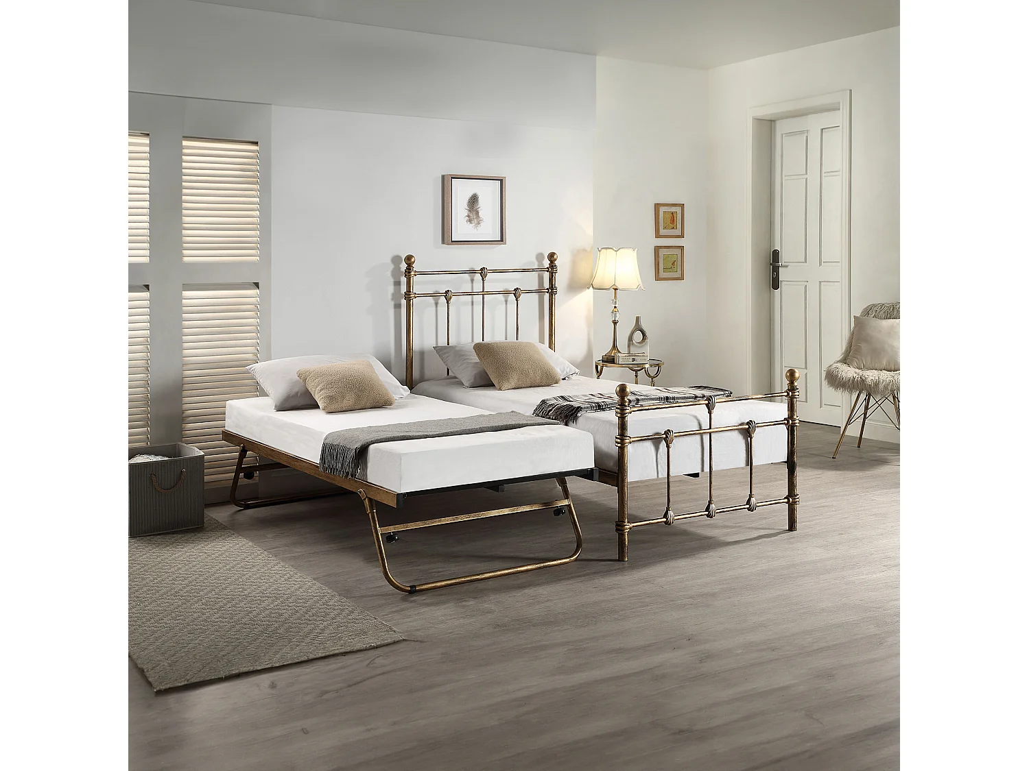 Bayford Traditional Single Metal Bed Frame with Guest Trundle Bed