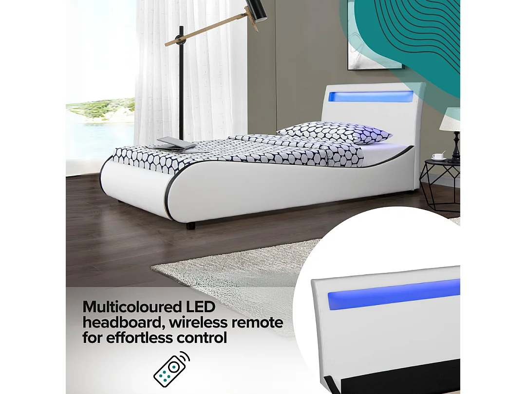 Orion LED Lights Headboard Gaming Style Faux Leather Bed Frame w 20cm Deep Pocket Comfort Foam Mattress